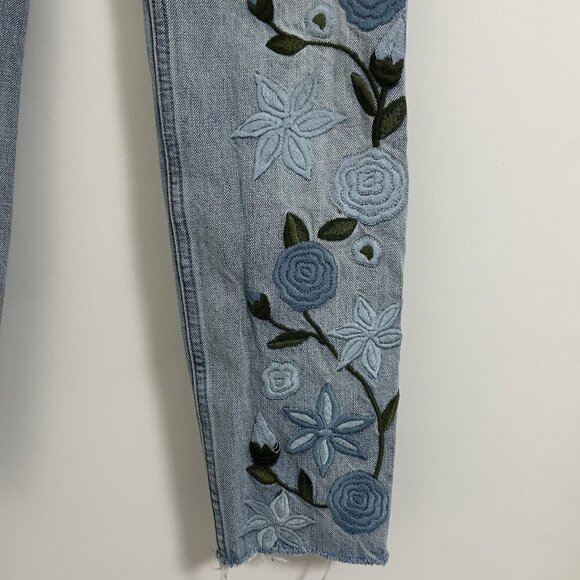 Free People Embroidered Floral Jeans Women’s 25 Boho Straight Leg Raw Hem - Picture 5 of 8